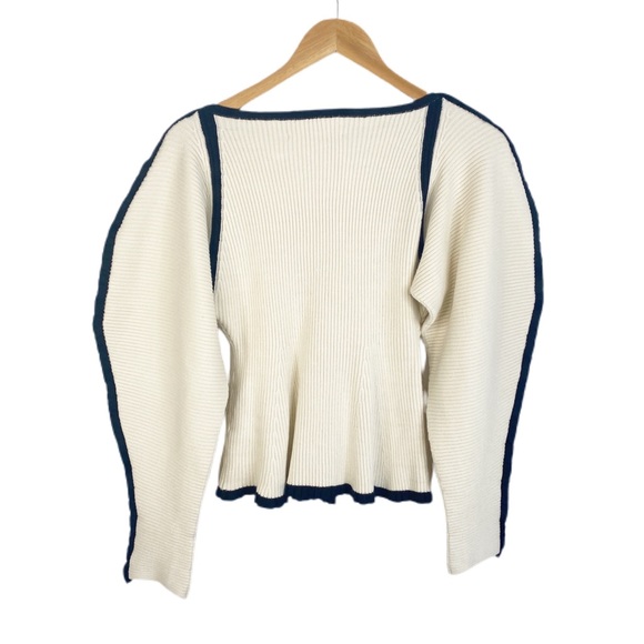 Mara Hoffman Nova Sweater in Ivory Ribbed Puff Sleeve Knit Stretch Pullover - Picture 6 of 8